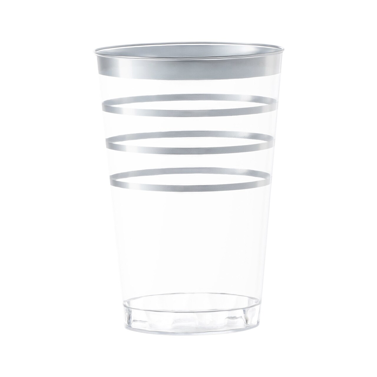 Clear with Silver Stripes Round Disposable Plastic Tumblers - 12 oz. (240 Cups)